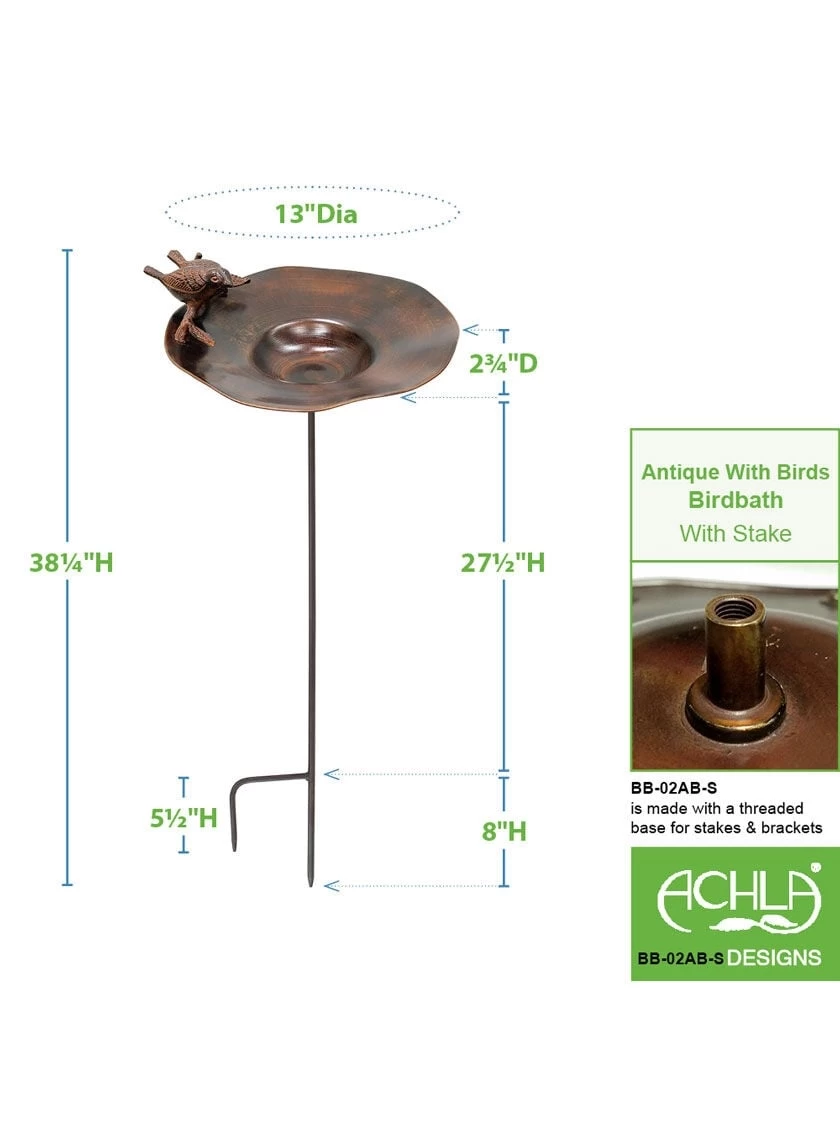 Achla Designs Antiqued Birdbath With Birds And Stake - Image 4