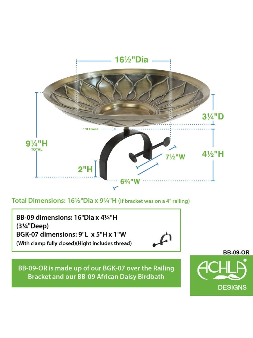 Achla Designs African Daisy Birdbath With Over-the-Rail Bracket - Image 2
