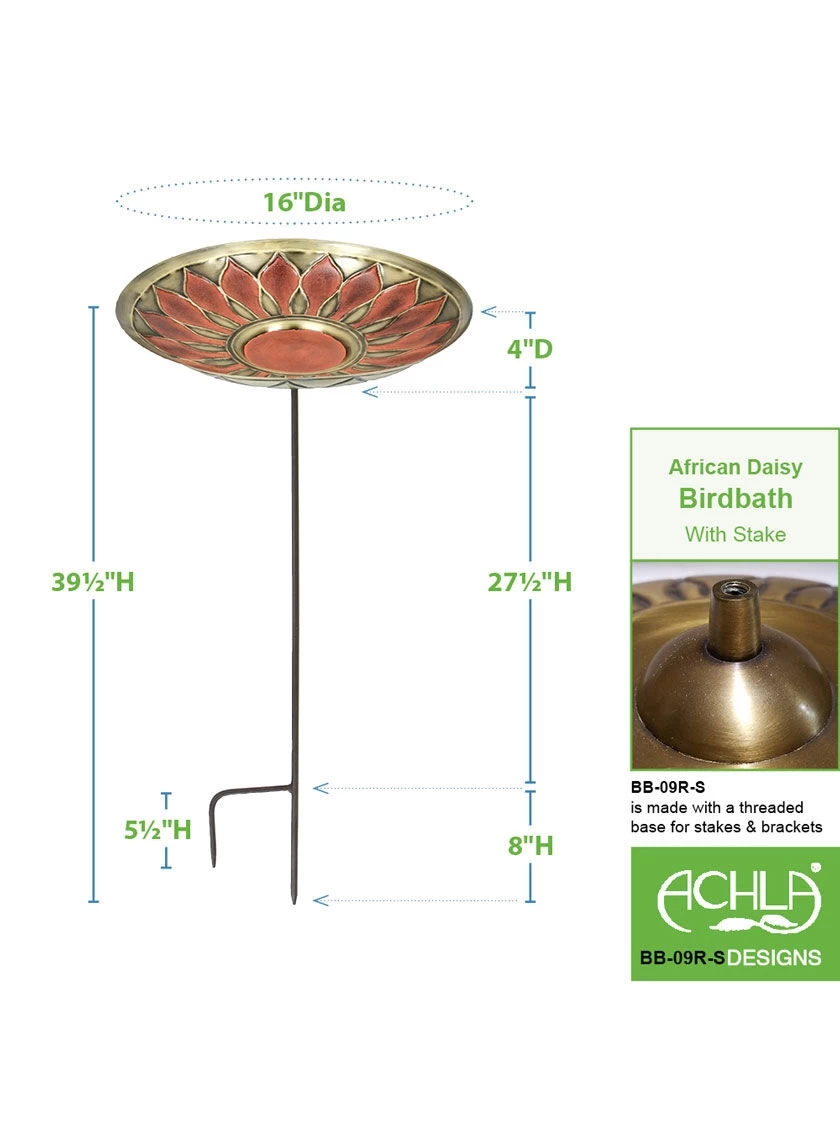 Achla Designs Red African Daisy Birdbath With Stake - Image 2
