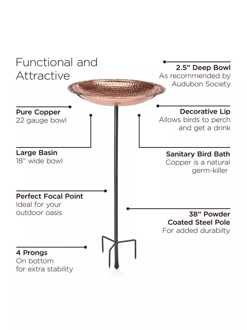 Copper Birdbath, 18" With Stake - Image 4